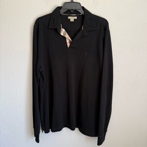 Men’s XL Black Burberry Brit Preppy Luxury Business Casual Long Sleeve Polo
